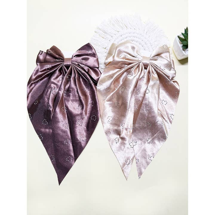 ASSORTED COLOR Satin Bow Clip with Heart Stud Detail Design for wholesale on Faire2