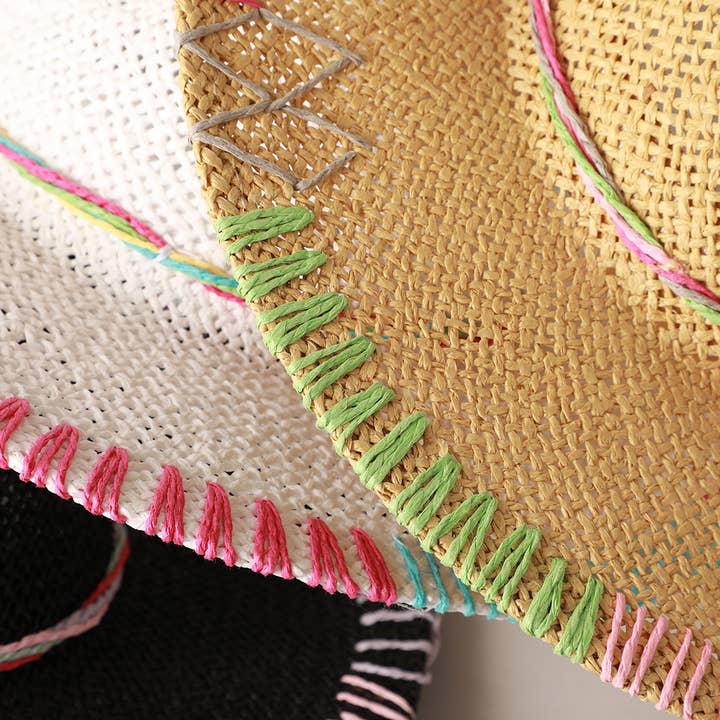 Fashion City - Wholesale Straw Hat - Women's - Multi-Colored Stitched Brim Panama Hat