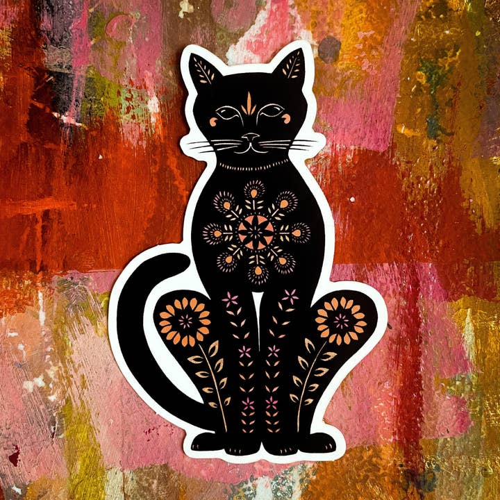 Cat Matte Vinyl Sticker for wholesale by Rural Pearl: Cut Paper Art by Angie Pickman