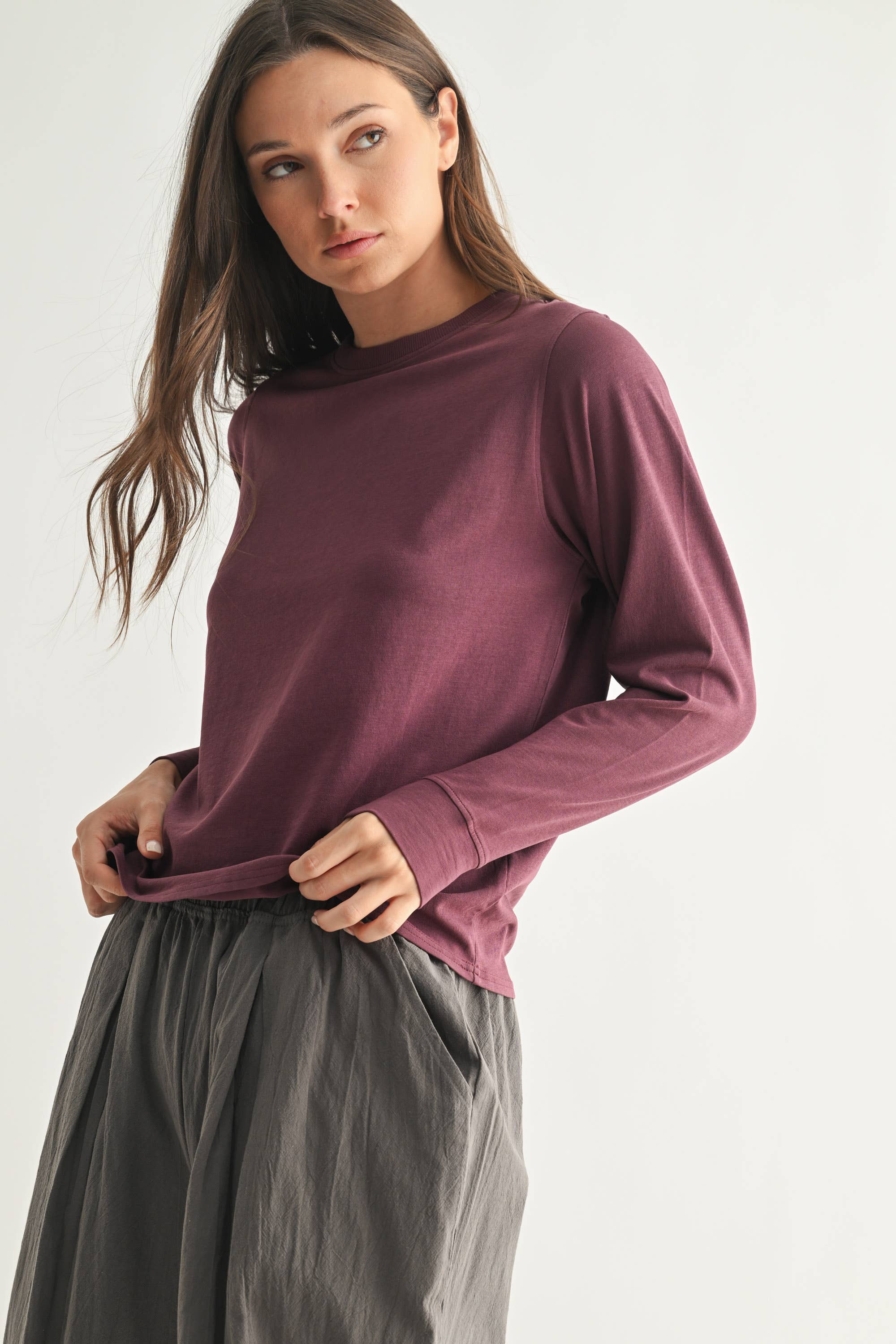 Mono B - Vendita all'ingrosso Maglietta - Donna - Maglia a Maniche Lunghe in Cotone Pima Stonewash a Taglio Ampio5