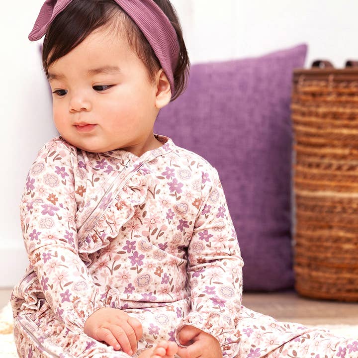 Baby Girl Zipper Romper – Bamboo Floral Ruffle One-Piece for wholesale by Tesa Babe