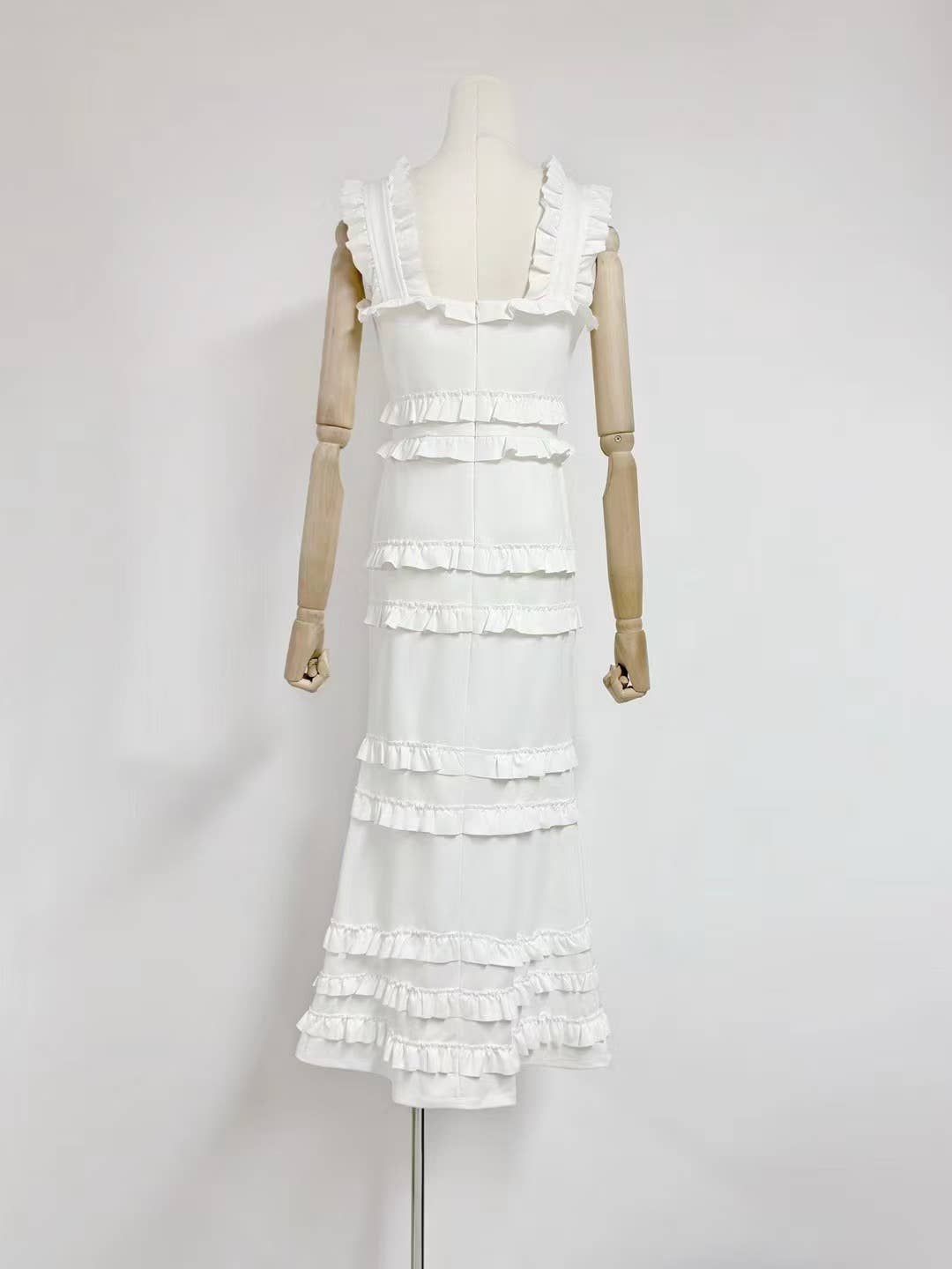 Sanyao Fashion – Vestido comprido - Mulher por atacado – Vestido de Cauda de Sereia com Camadas e Folhos SY497 para Noite de Verão13