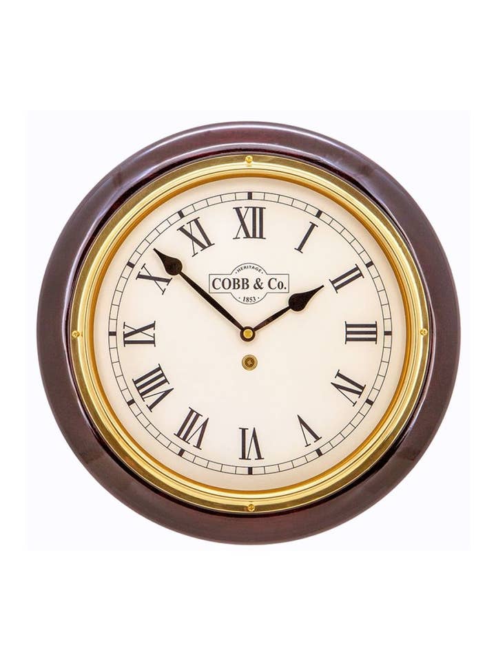 Medium Railway Clock - Gloss Mahogany Roman for wholesale by Cobb & Co