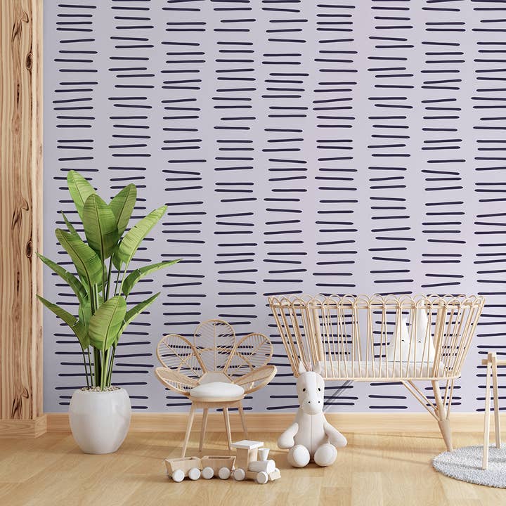 Lila Abstrakt Linje Barnkammartapet, Modern Minimal Väggmålning för wholesale av SimurgWallArts