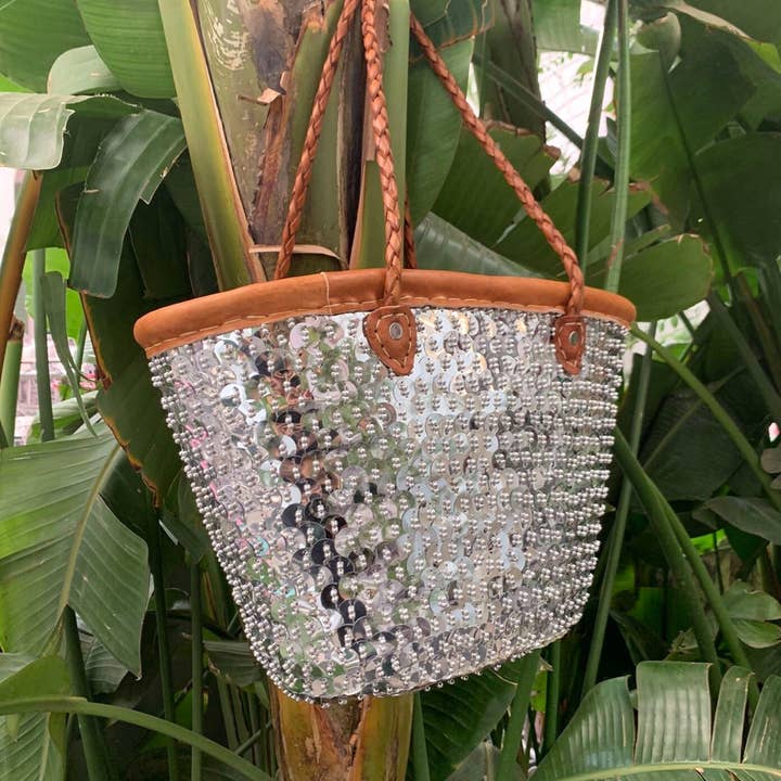 HandHappiness - Wholesale Beach bag - handmade sequin wicker basket