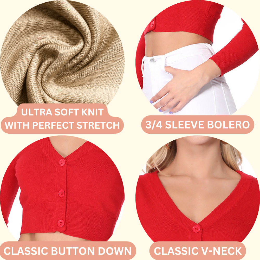 Mak - Wholesale Cardigan - Women's - Cropped Bolero 3/4 Sleeve V-Neck PLUS size Cardigan CO129PL113