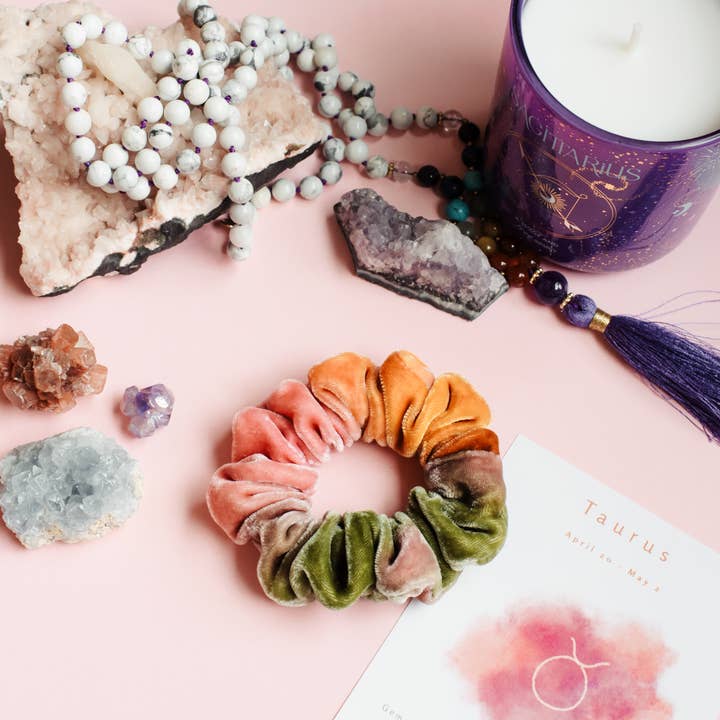 Zodiac Sign / Astrology Scrunchies • Hand-Dyed Silk Velvet for wholesale by Fig & Moss