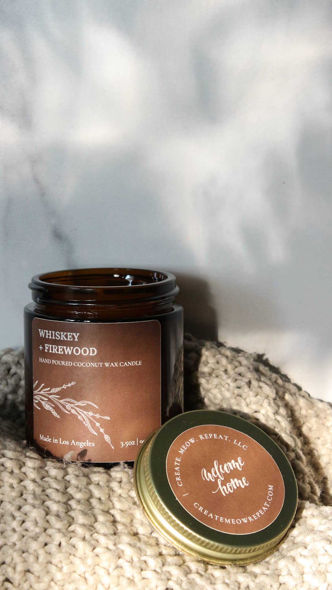 Create. Meow. Repeat. LLC - Wholesale Jar/Filled Candle - Whiskey + Firewood - coconut wax candle1