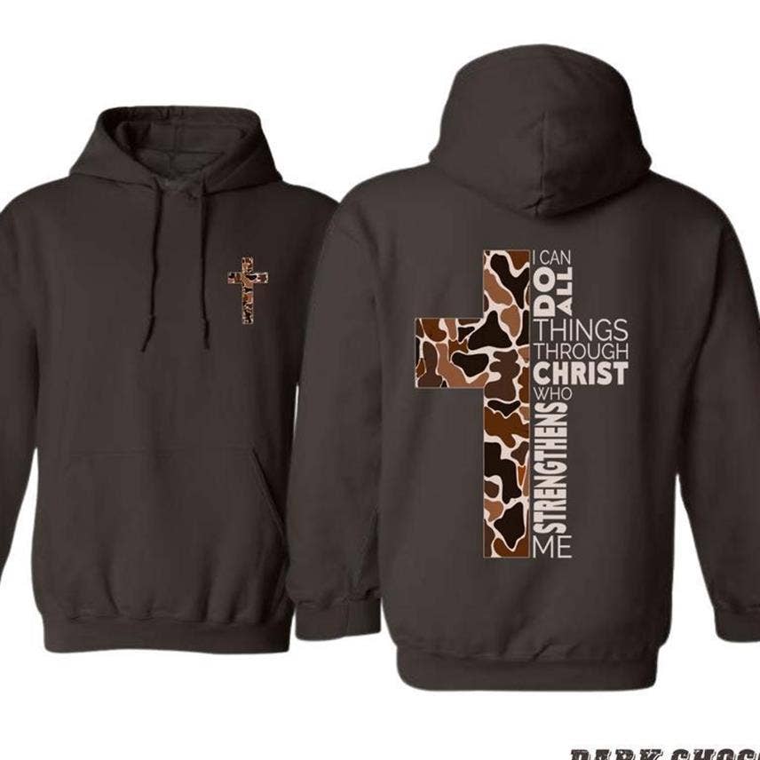 TheKingShirt - Wholesale Graphic Sweatshirt - Women's - Christian 2-Sided Hoodie Camo Cross Design Philippians Verse4