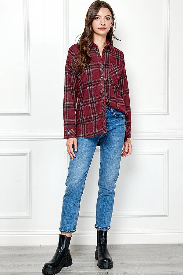 Veracci - Wholesale Button Down Shirt - Women's - Stretch button Up Women Plaid Sweater Shirt45