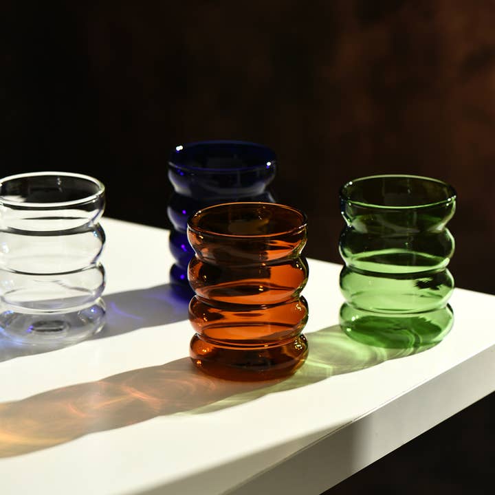 Our Dining Table - Wholesale Drinking Glass/Cup - Hand Blown Colored Ripple Puffy Glass