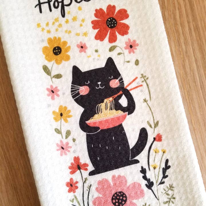 Ramen Cat Tea Towel for wholesale by Firefly Paper Studio, LLC