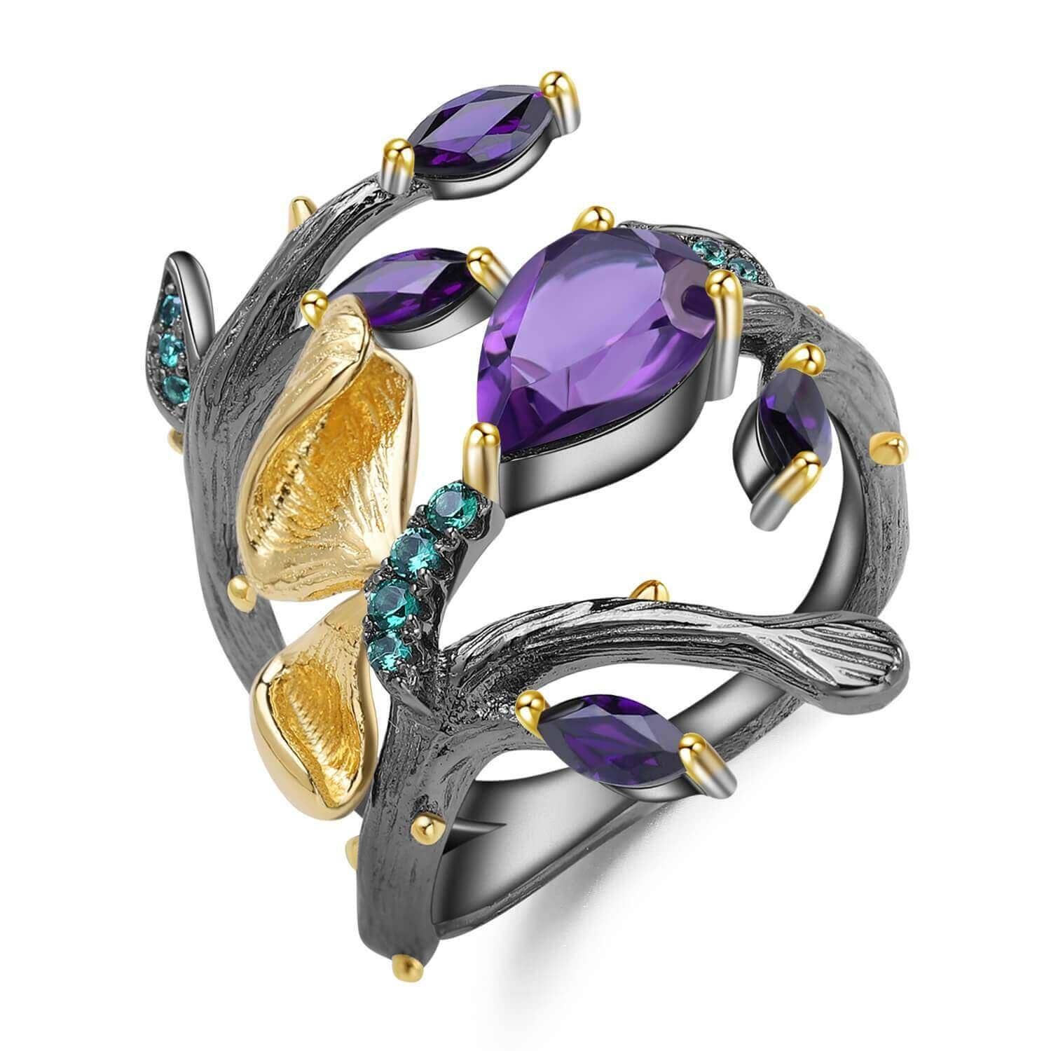 FCJ Jewelry LLC - Wholesale Cocktail/Statement Ring - Amethyst Gun Plated Petal Ring2