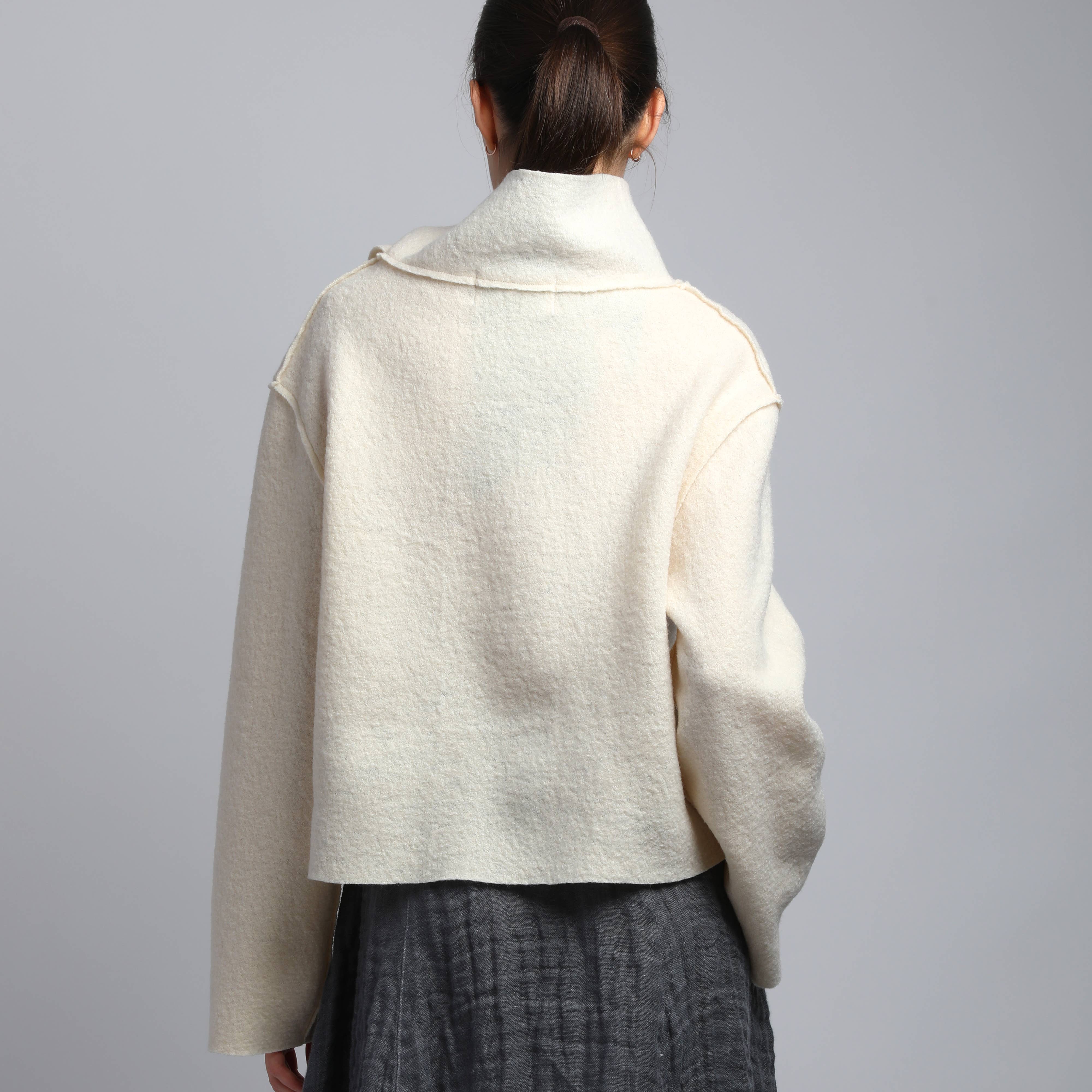 Knotium - Wholesale Knit Sweater - Women's - ALICE Cropped Loose Boiled Wool Jumper with Stand Up Collar5