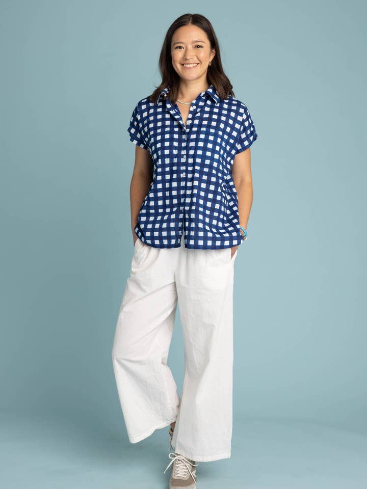 Camisa de manga corta Good Boyfriend a cuadros para pícnic, color azul marino para venta al por mayor de and for Good