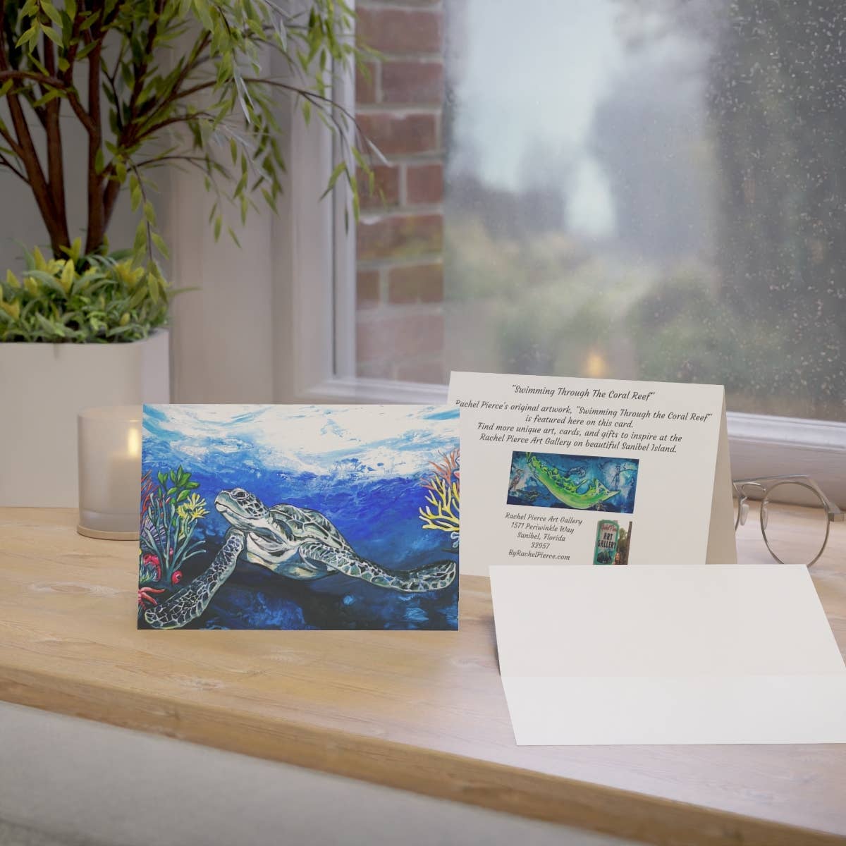Rachel Pierce Art Gallery - Wholesale Everyday Greeting Card - Swimming Through the Coral Reef (Turtle) Greeting Card2