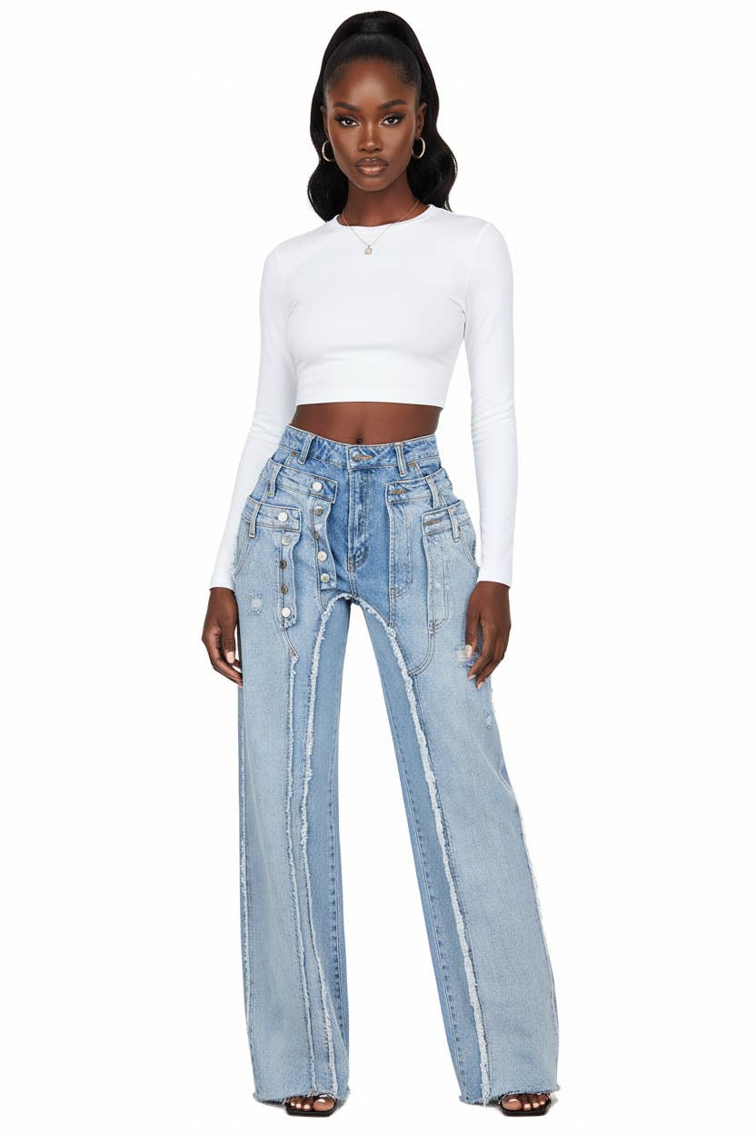 Denim PATCH WORKED DISTRESSED JEANS for wholesale on Faire1