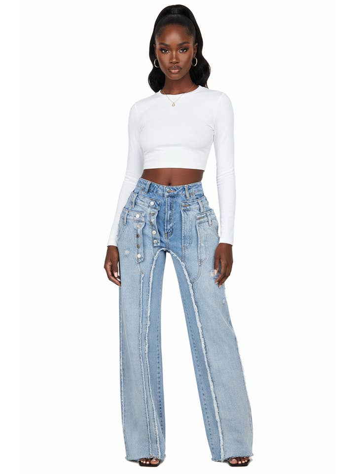 Denim PATCH WORKED DISTRESSED JEANS for wholesale on Faire1