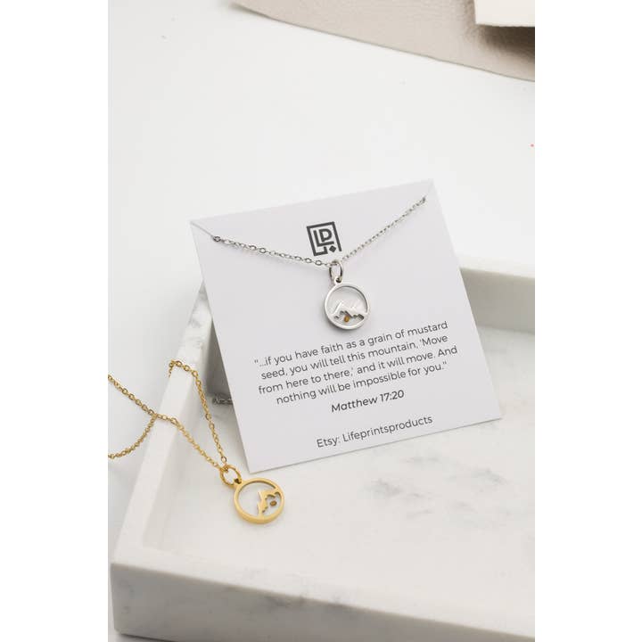 Life Prints Products - Wholesale Pendant/Charm Necklace - Mountain mustard seed necklace for women, waterproof