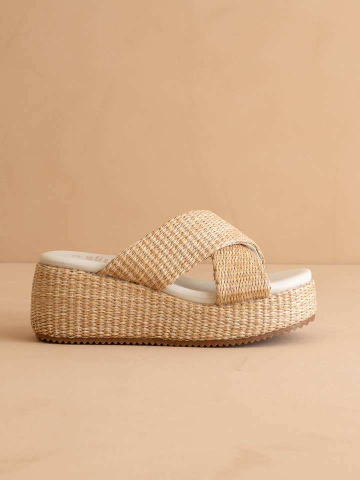 The Fresno Natural | Raffia Platform Summer Sandal for wholesale by OASIS SOCIETY