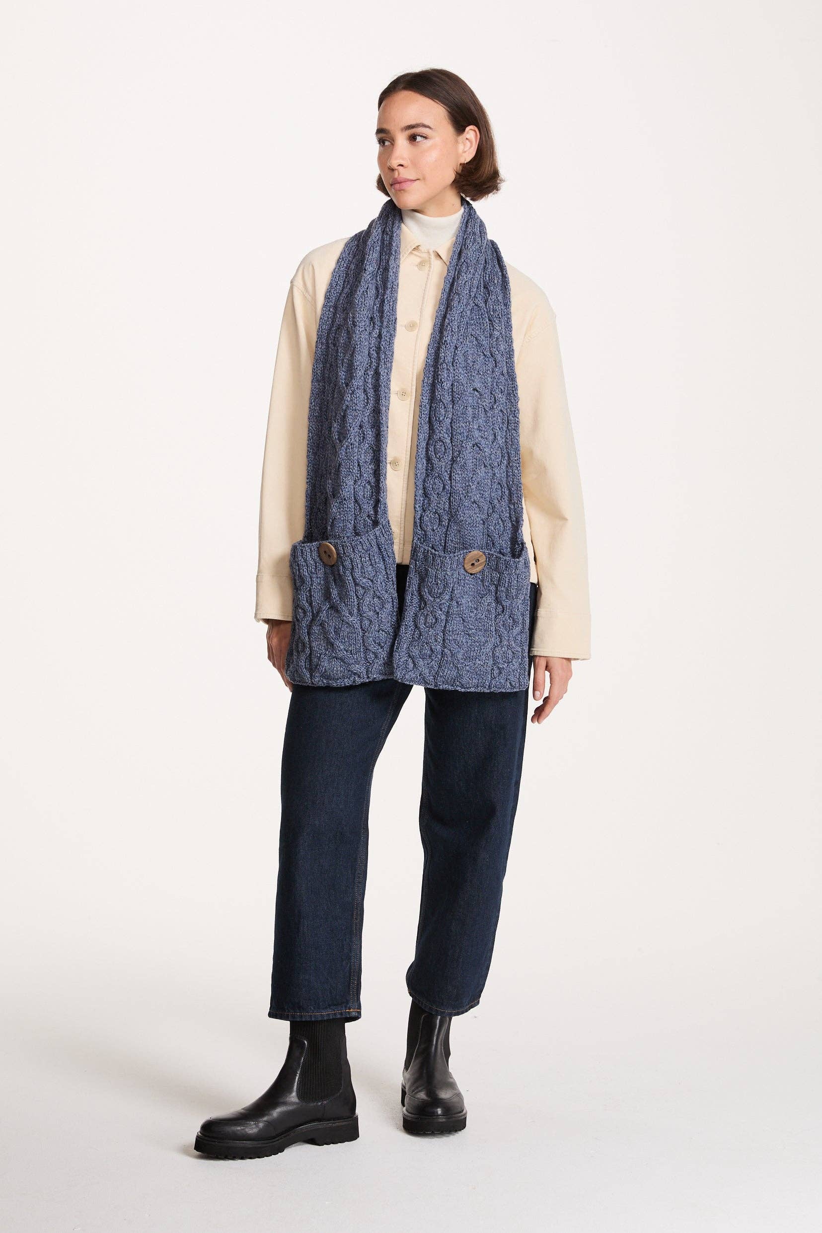 Aran Woollen Mills - Wholesale Scarf - Women's - Moy Aran Pocket Scarf - Denim1