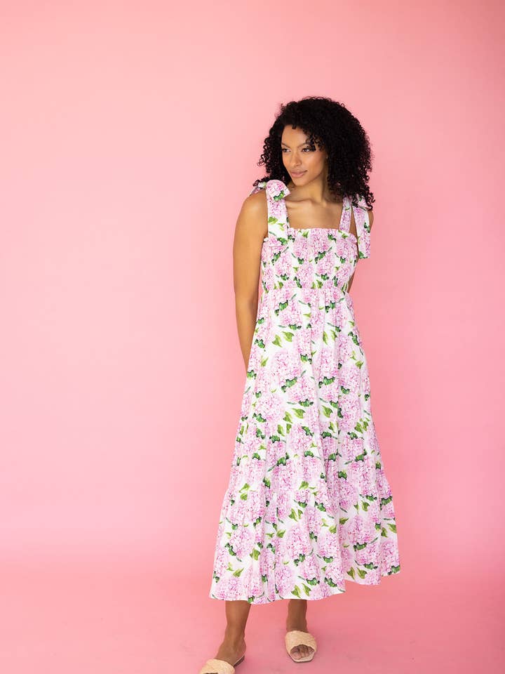 Kathleen Maeve - Wholesale Dress - Women's - Emma Bow Maxi Dress | Pink Hydrangeas5