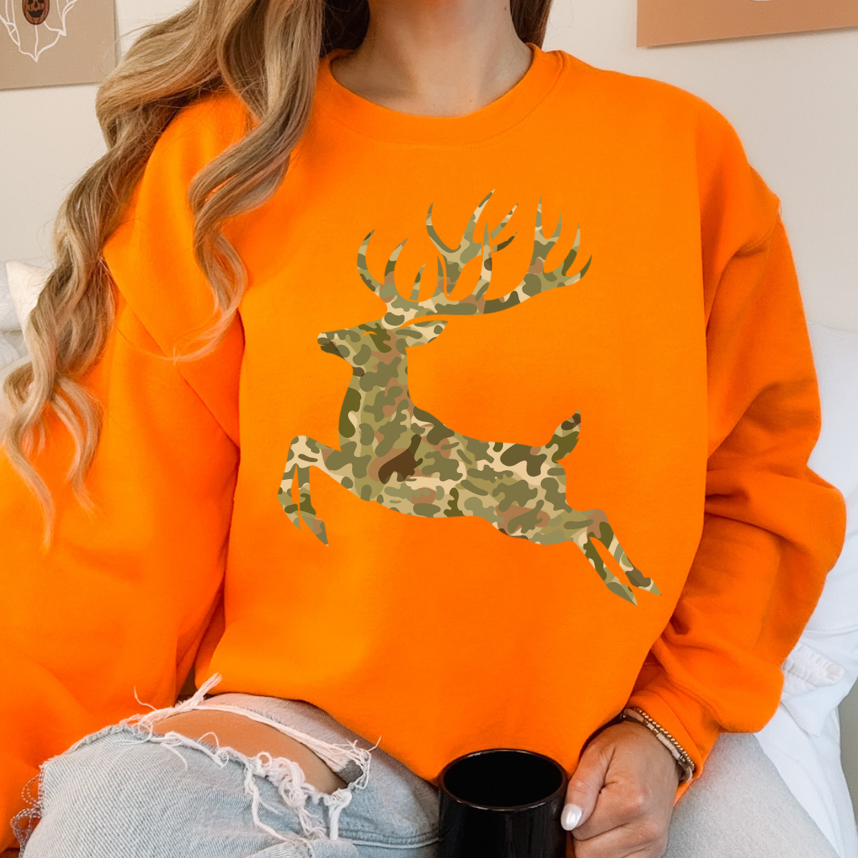 ATTA TOOD Wholesale - Wholesale Graphic Sweatshirt - Women's - Camouflage buck unisex sweatshirt, Hunting Season, Fall top5
