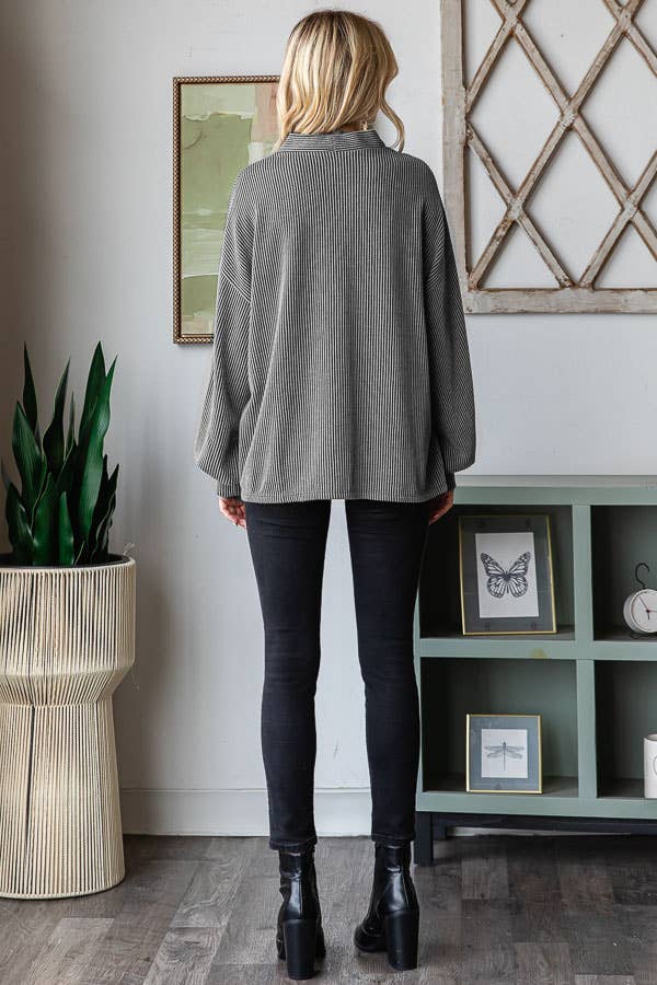 7th Ray - Wholesale Cardigan - Women's - Solid Rib Drop Shoulder Button Balloon Sleeve Cardigan T574525