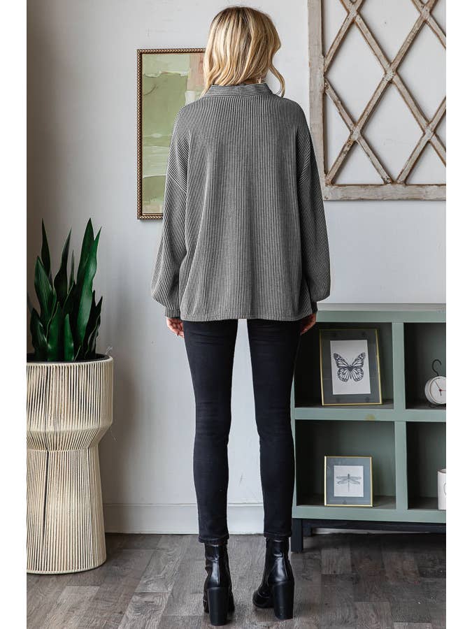 7th Ray – Engroshandel Cardigan - Dame – Enfarvet ribstrikket cardigan med knapper, ballonærmer og drop-shoulder design25