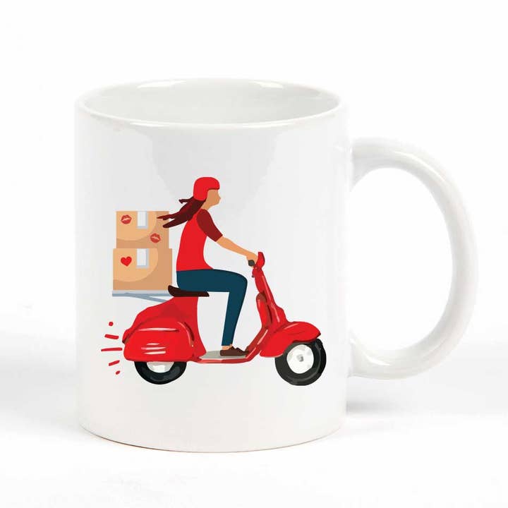 Hugs & Kisses Scooter Valentine Mug for wholesale by Potluck Press