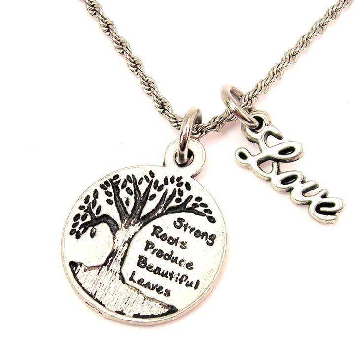Strong Roots Produce Beautiful Leaves 20" Rope Necklace for wholesale by Chubby Chico Charms