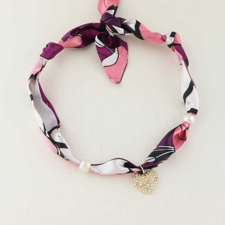 Pearl Heart Scarf Necklace - Pearl Scarf Necklace - Bandana for wholesale by Designs by KaraMarie