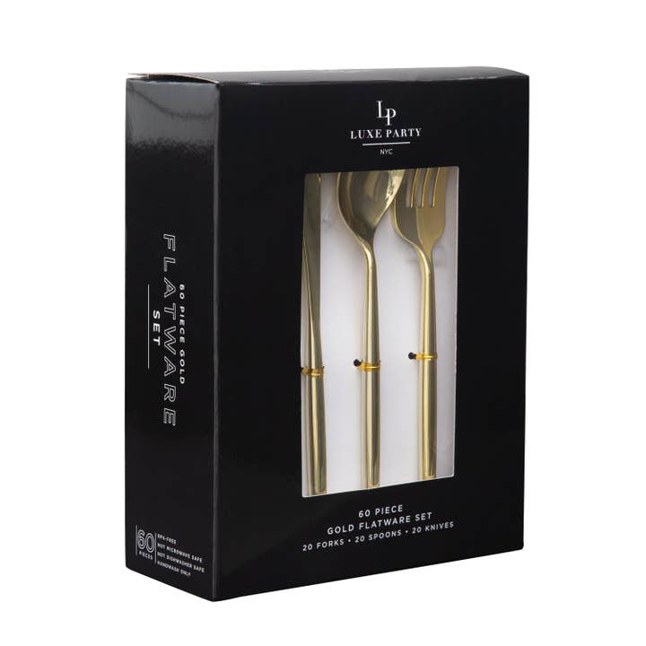 Luxe Party - Wholesale Flatware Set - Matrix Gold Plastic Cutlery Set | 60 Pieces