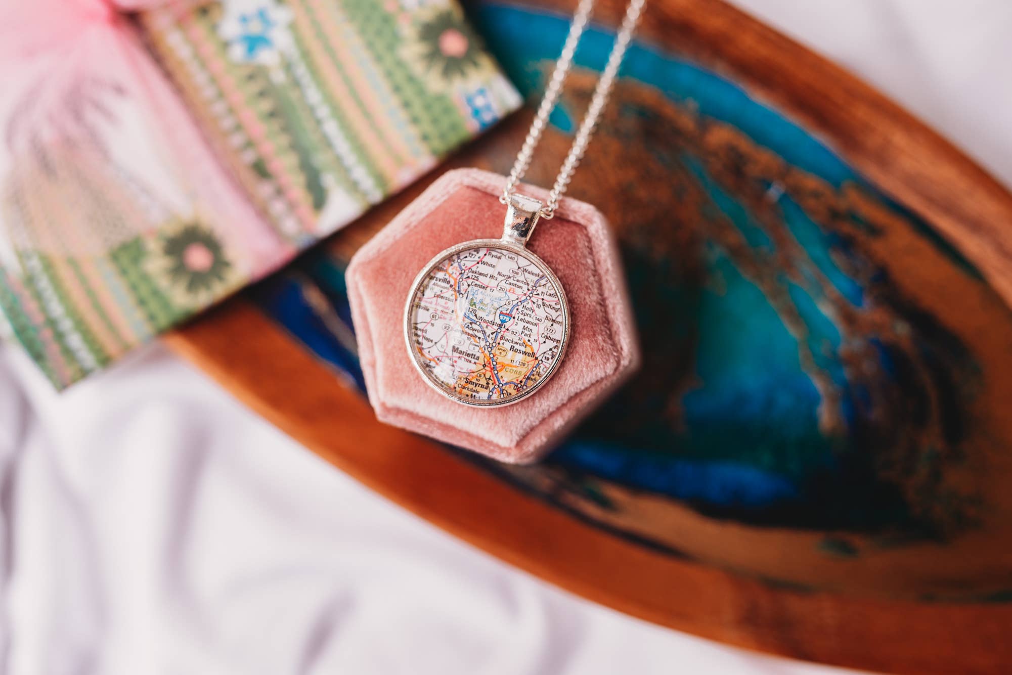 Whimsy Spirit Shop - Wholesale Pendant/Charm Necklace - Map Page Cabochon Necklace - U.S. City of your choice2