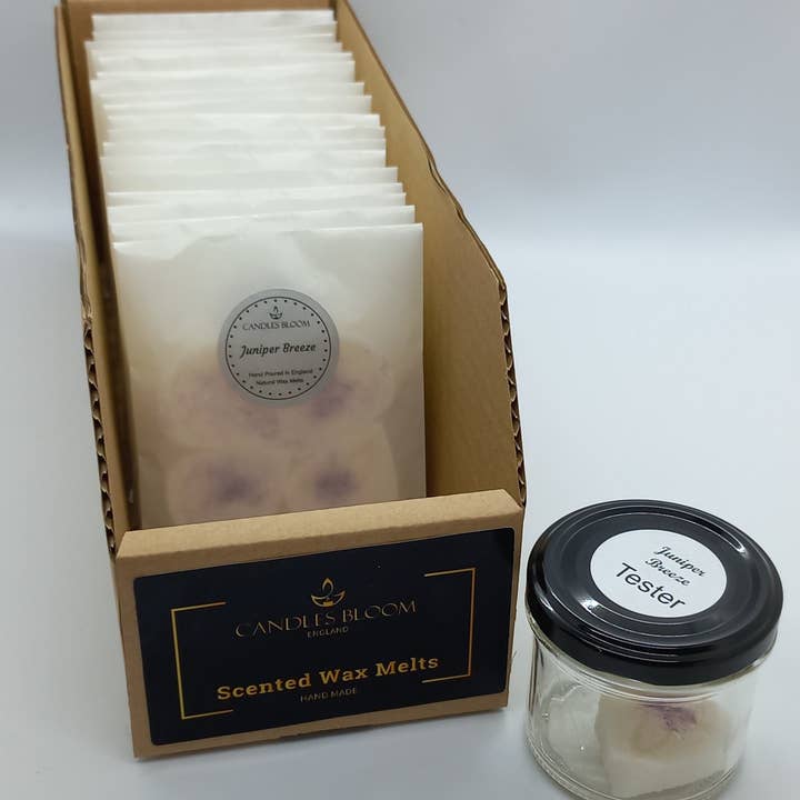 Vaxkakor med doft av enbärsbris - Displayerbox för wholesale av Candles Bloom Limited