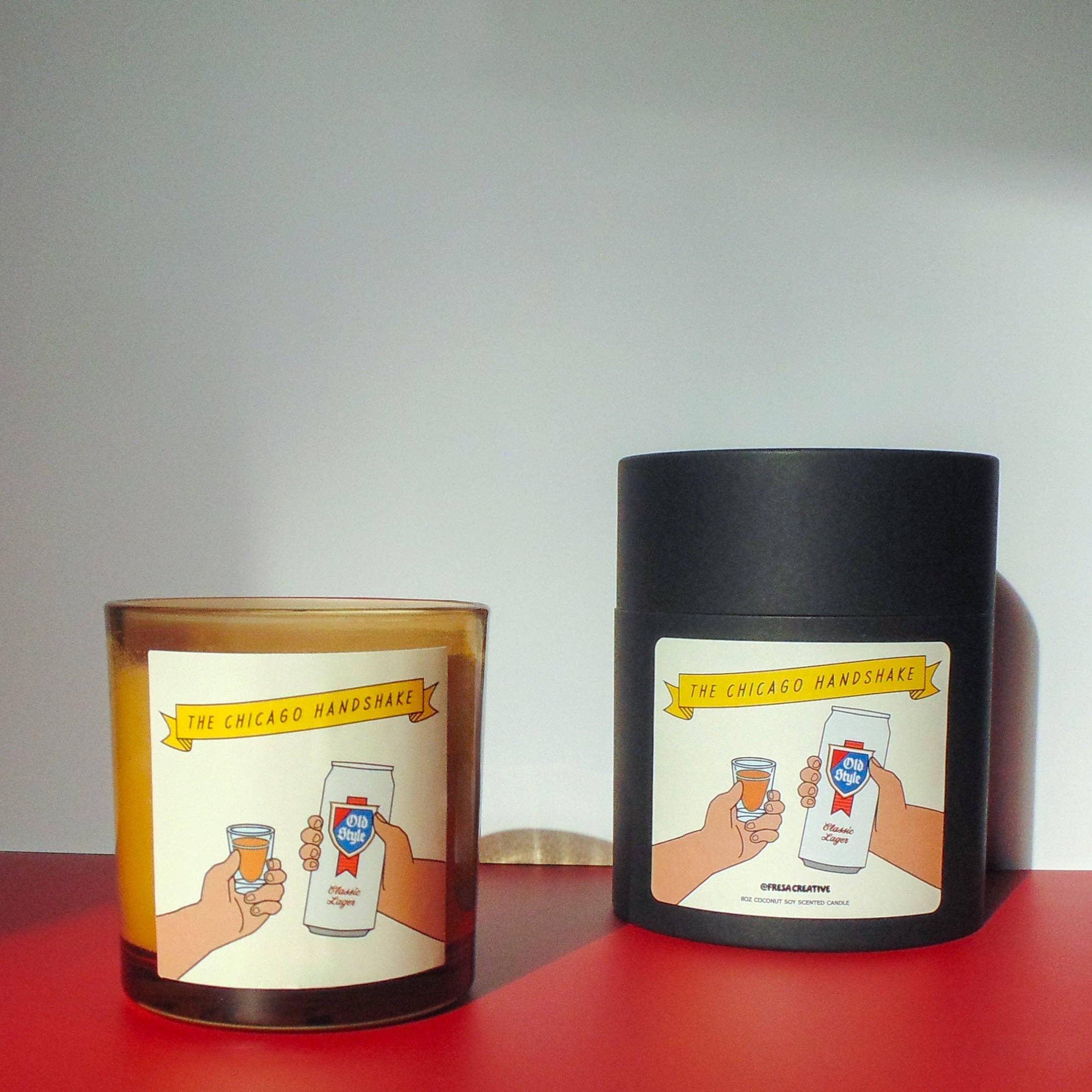 Fresa Creative - Wholesale Jar/Filled Candle - The Chicago Handshake / Chicago + Malort Inspired Candles1