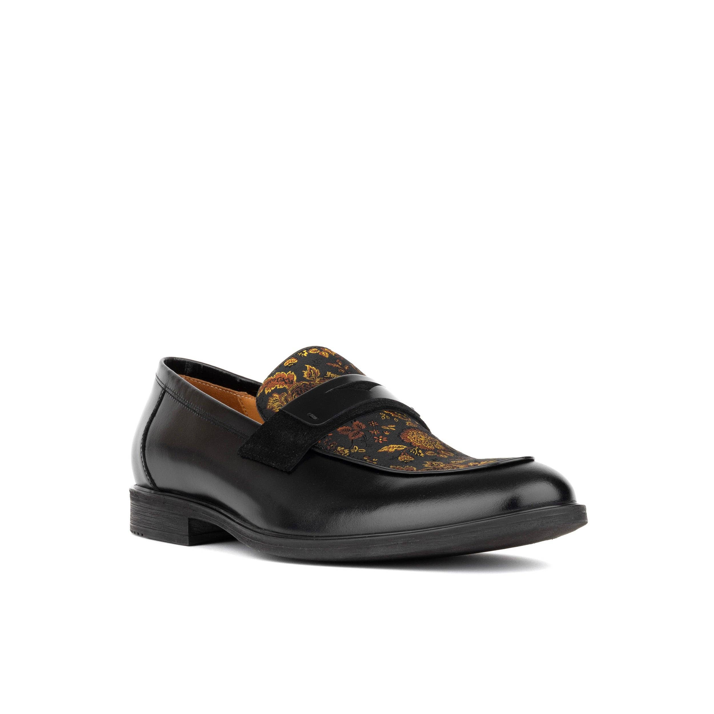 Embassy London – wholesale Loafers – Men’s – Gosselin - Black & Yellow Flowers - Men's leather loafer with jaquard details1