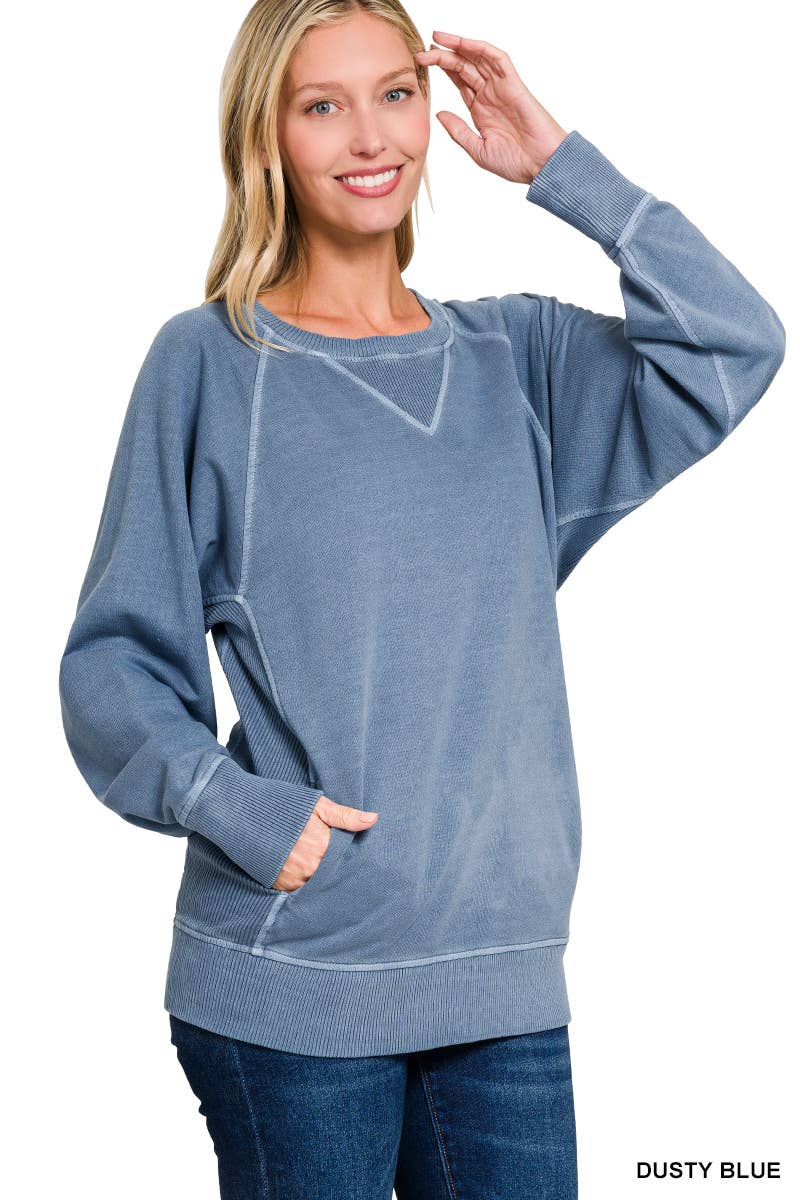 42POPS - Wholesale Sweatshirt - Women's - ',,,, Washed French Terry Pullover With Side Pockets34