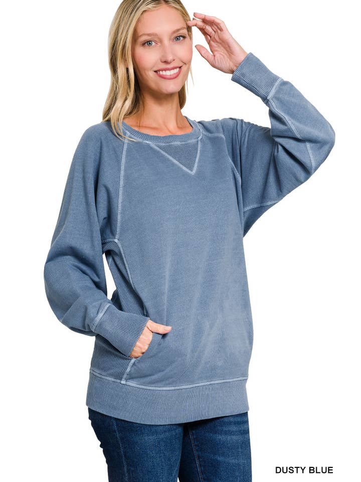 42POPS - Wholesale Sweatshirt - Women's - ',,,, Washed French Terry Pullover With Side Pockets34