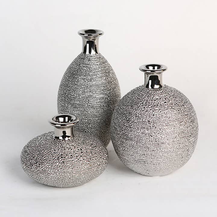 Vase "Miro" silver-colored glazed PU 6 for wholesale by Gilde Handwerk Macrander GmbH & Co. KG