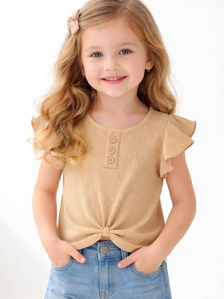 GKT-Q24-308B Flickas Ribbad Modetopp med Främre Knut för wholesale av Cutie Patootie Clothing