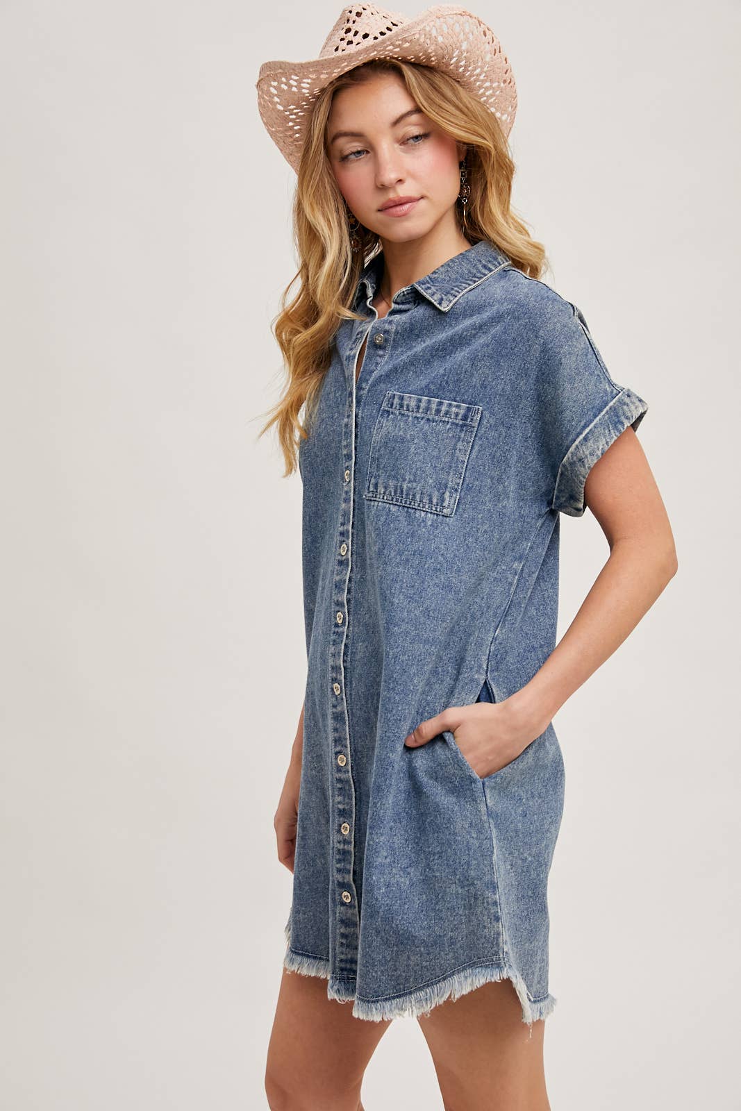 Bluivy - Wholesale Dress - Women's - FRAYED HEM DENIM SHIRT DRESS12