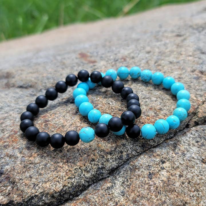 Turquoise & Onyx Yin Yang Together Apart Bracelet for wholesale by Most Radiant Beads LLC