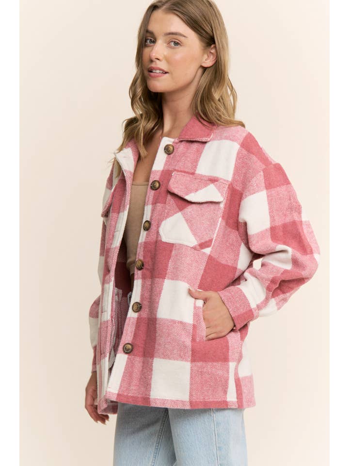 Sweet Generis – wholesale Shirt Jacket/Shacket - Women’s – FUZZY PLAID BUTTON DOWN FLANNEL SHIRT JACKET51