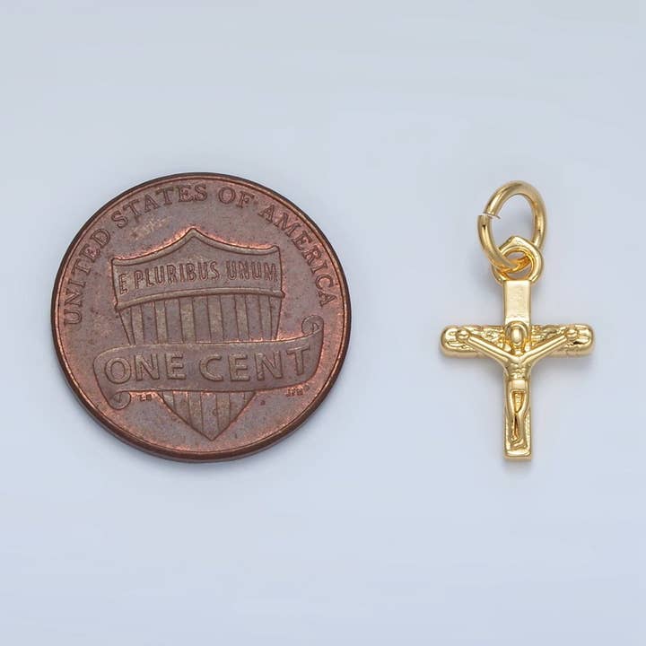 Aim Eternal - Wholesale Individual Charm/Pendant - 24K Gold Filled Mini Crucifix Jesus Cross Minimalist Charm | AG8552