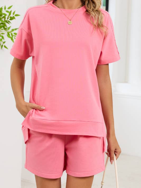 Casual Tee & Drawstring Shorts 2 Piece Lounge Set for wholesale by Lovesoft