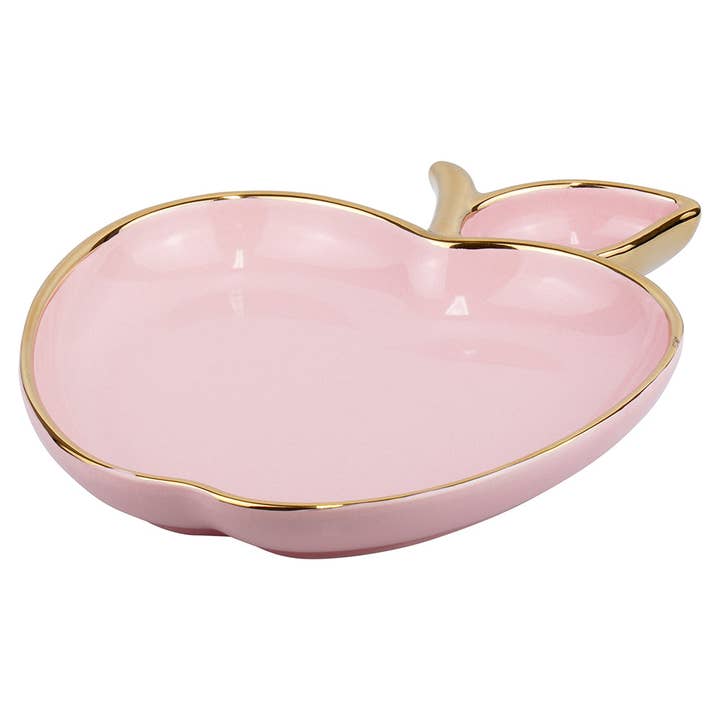 Boker-Tov Shalom - Wholesale Decorative Plate/Dish/Bowl - Ceramic Apple Shaped Dish with Gold Trim5