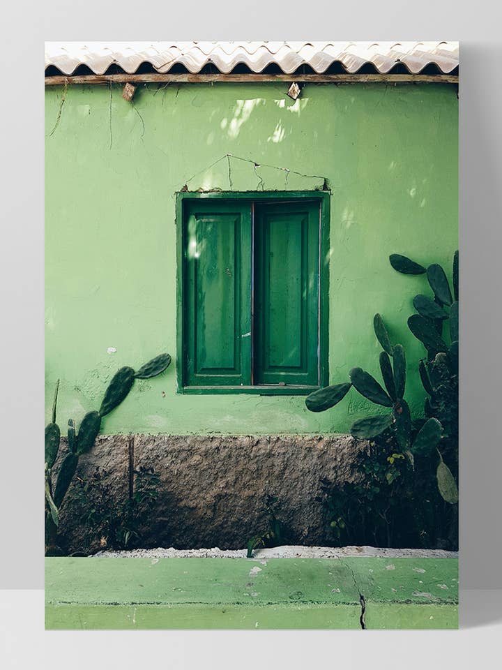 Green Villa Shutters Poster. Green Window Desert Wall Art for wholesale by PRINT AND PROPER