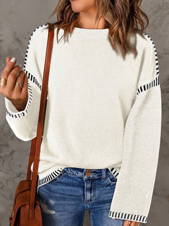 Rosa Clothing - Wholesale Knit Sweater - Women's - Contrasting Cable Knit Pullover Sweater2