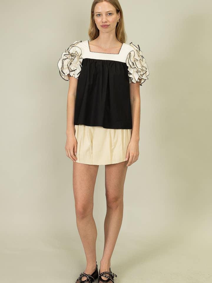 Black JOT1069 Statement Ruffle Sleeve Top for wholesale on Faire1